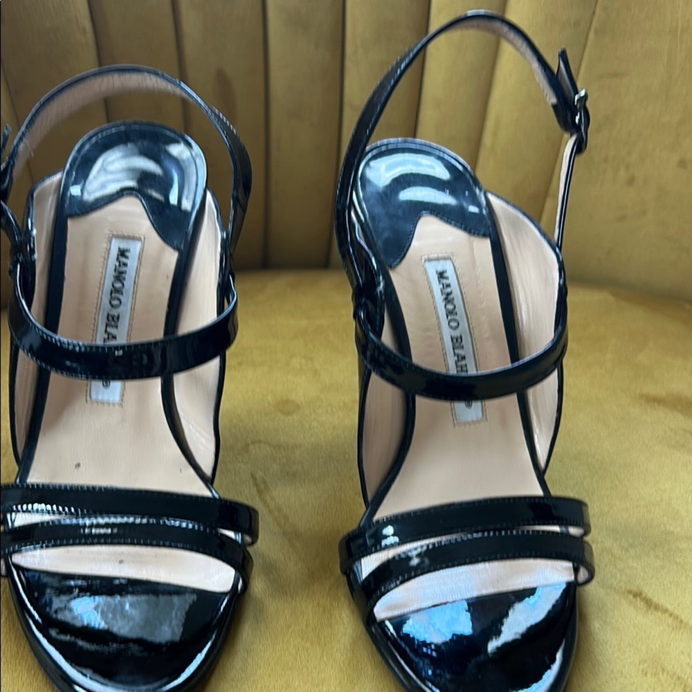 Manolo Blahnik Black Patent Leather Women's Sandals
